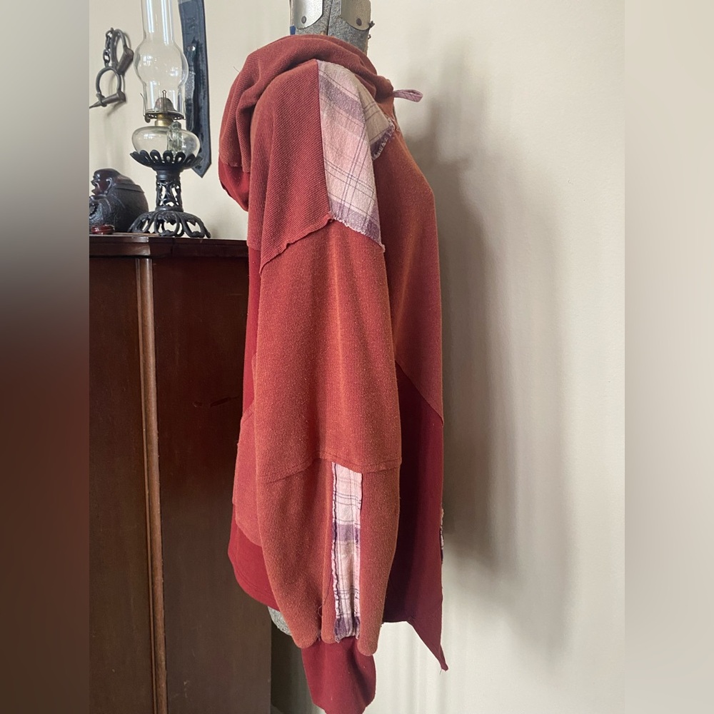 Pol Oversized Maroon Plaid Patchwork Distressed H… - image 2